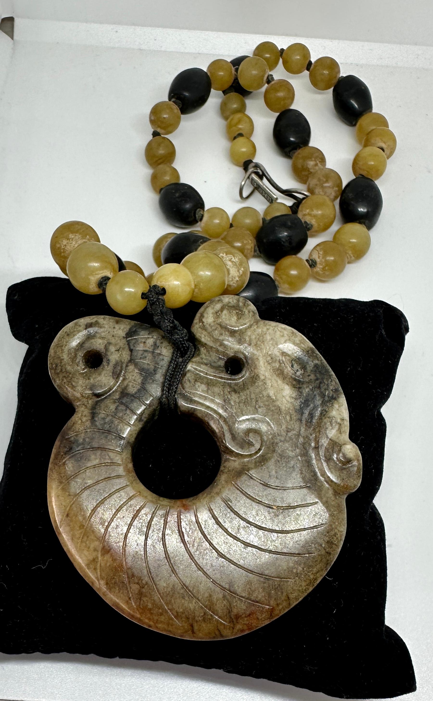 Antique Jade Dragon Necklace Beads Silver Estate Actress Mary Lou Daves For Sale 5
