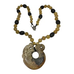 Antique Jade Dragon Necklace Beads Silver Estate Actress Mary Lou Daves