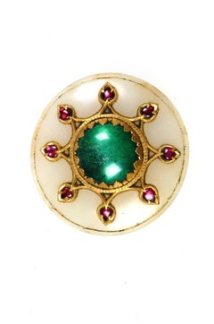 Antique Jade Emerald and Ruby Necklace in 18 Karat Yellow Gold