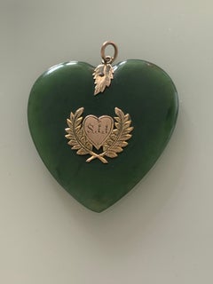 Antique Jade Extra Large Heart Pendant