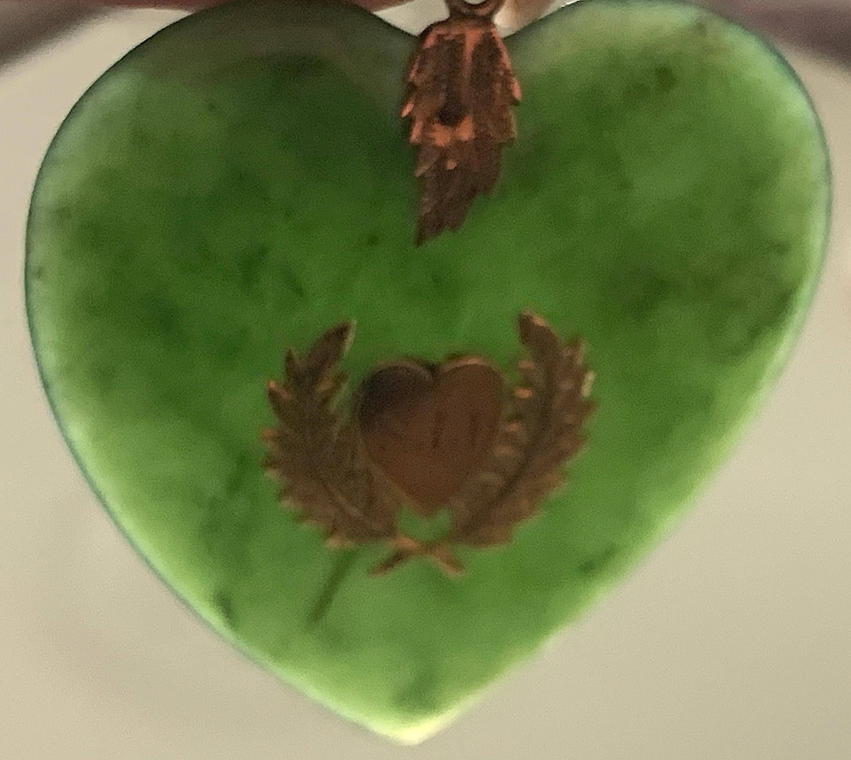 Heart Cut Antique Jade Extra Large Heart Pendant For Sale