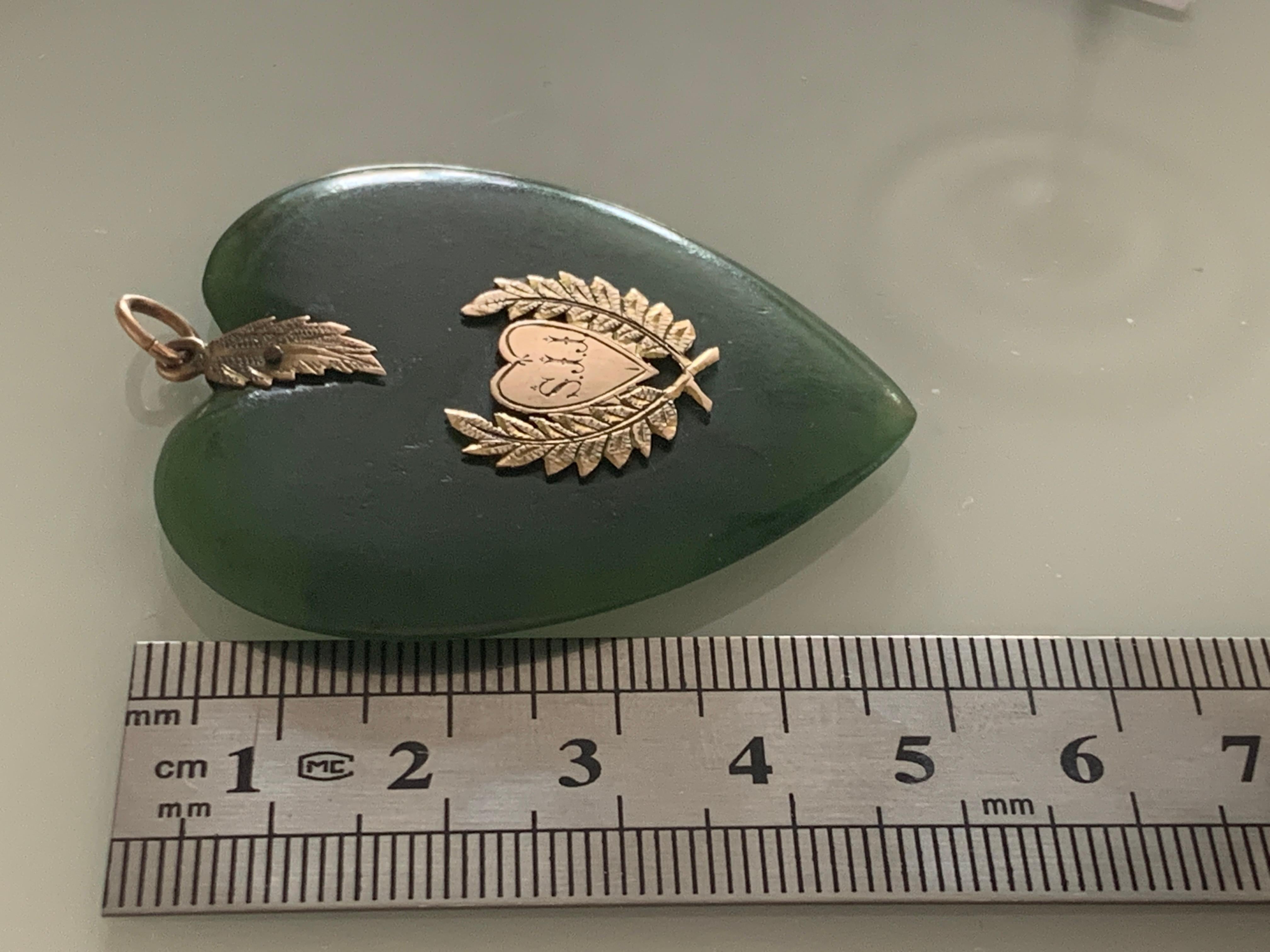 Women's or Men's Antique Jade Extra Large Heart Pendant For Sale