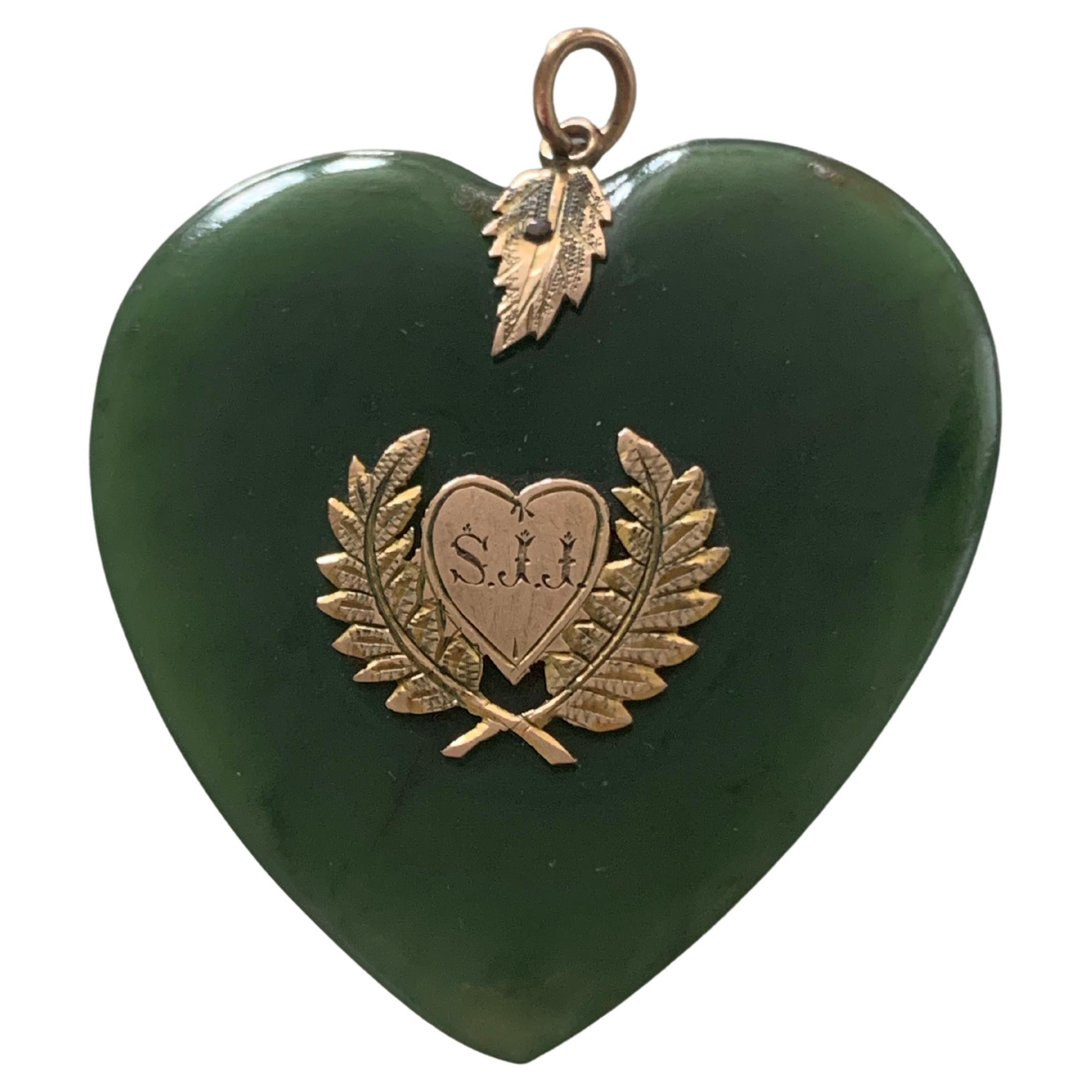 Antique Jade Extra Large Heart Pendant For Sale