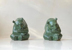 Antique Jade Green Bear Bookends by Axel Sørensen P. Ipsens Enke Bornholm, 1920s