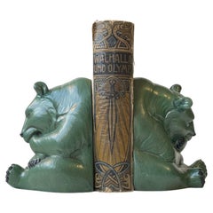 Antique Jade Green Bear Bookends by Axel Sørensen P. Ipsens Enke Bornholm, 1920s