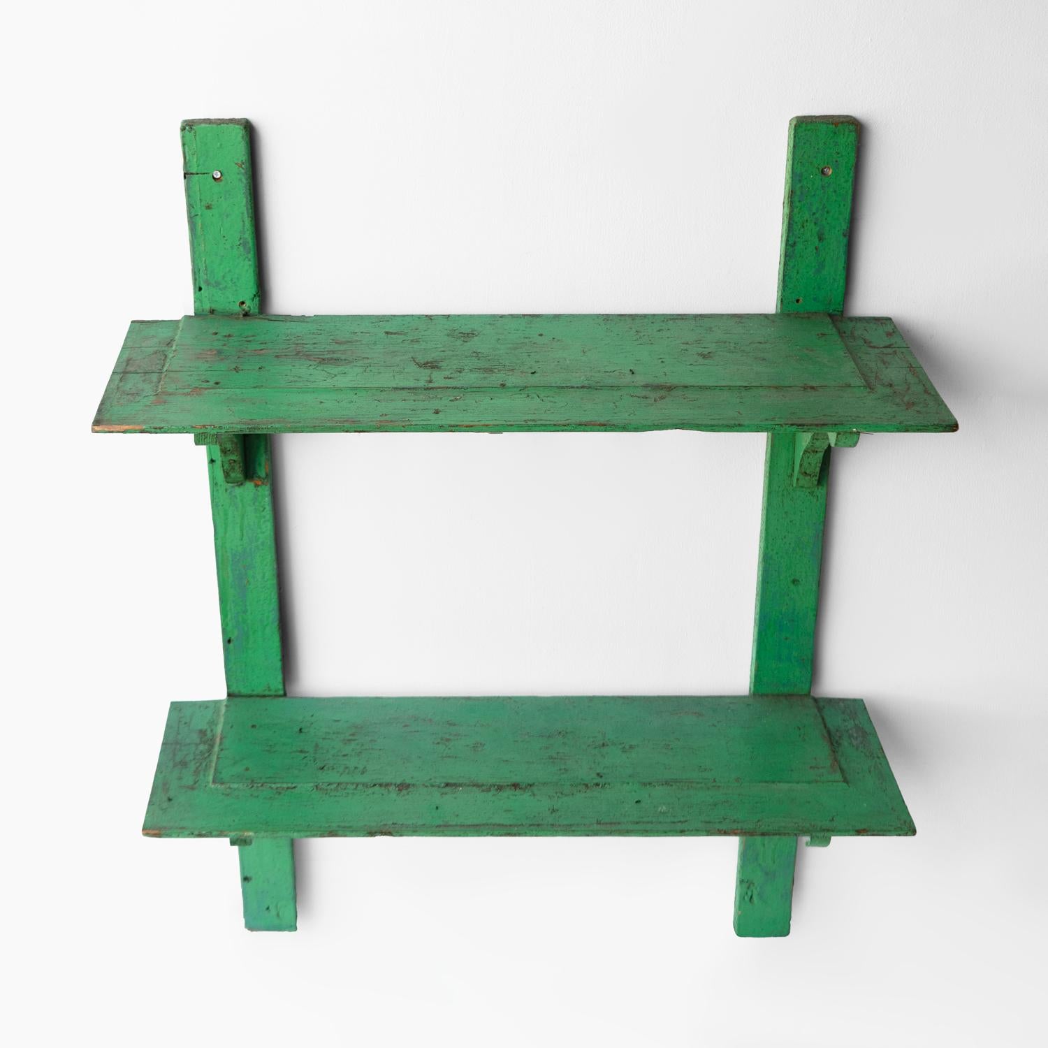 Hand-Crafted Antique Jade Green Painted Pine Wall Shelves, Early 20th Century