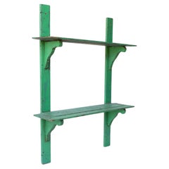 Antique Jade Green Painted Pine Wall Shelves, Early 20th Century