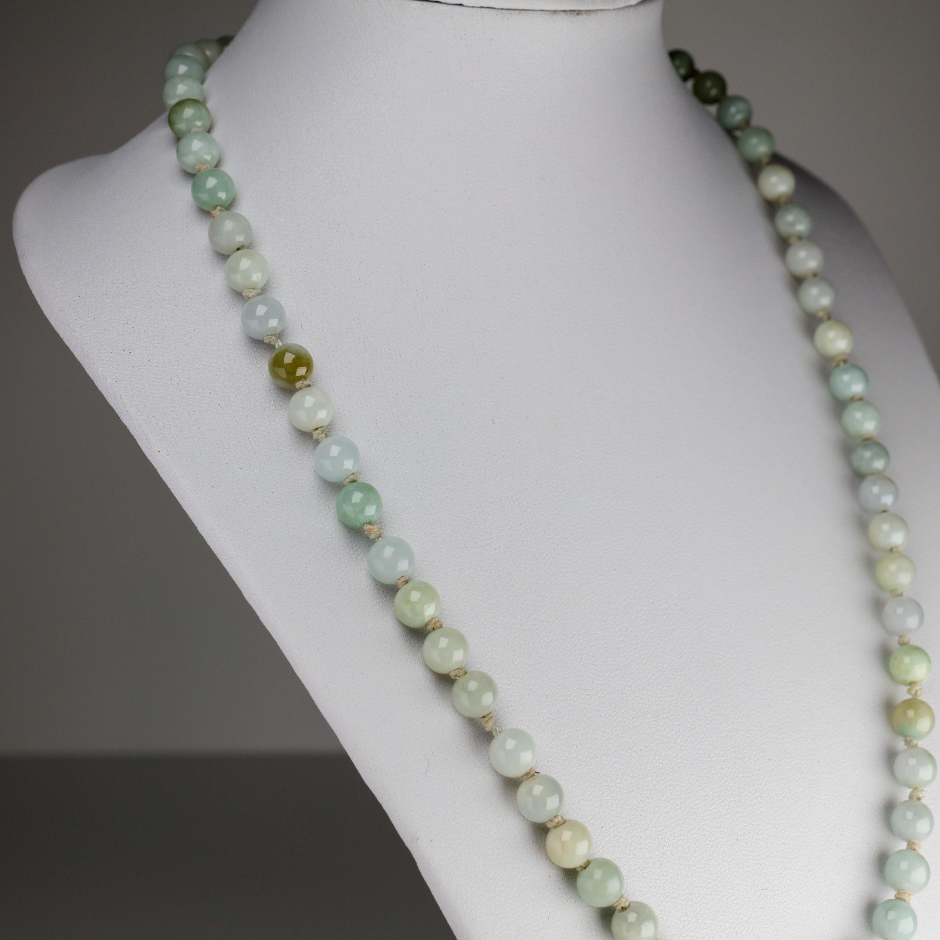 Art Deco Antique Jade Necklace in Faint, Breathtaking Colors