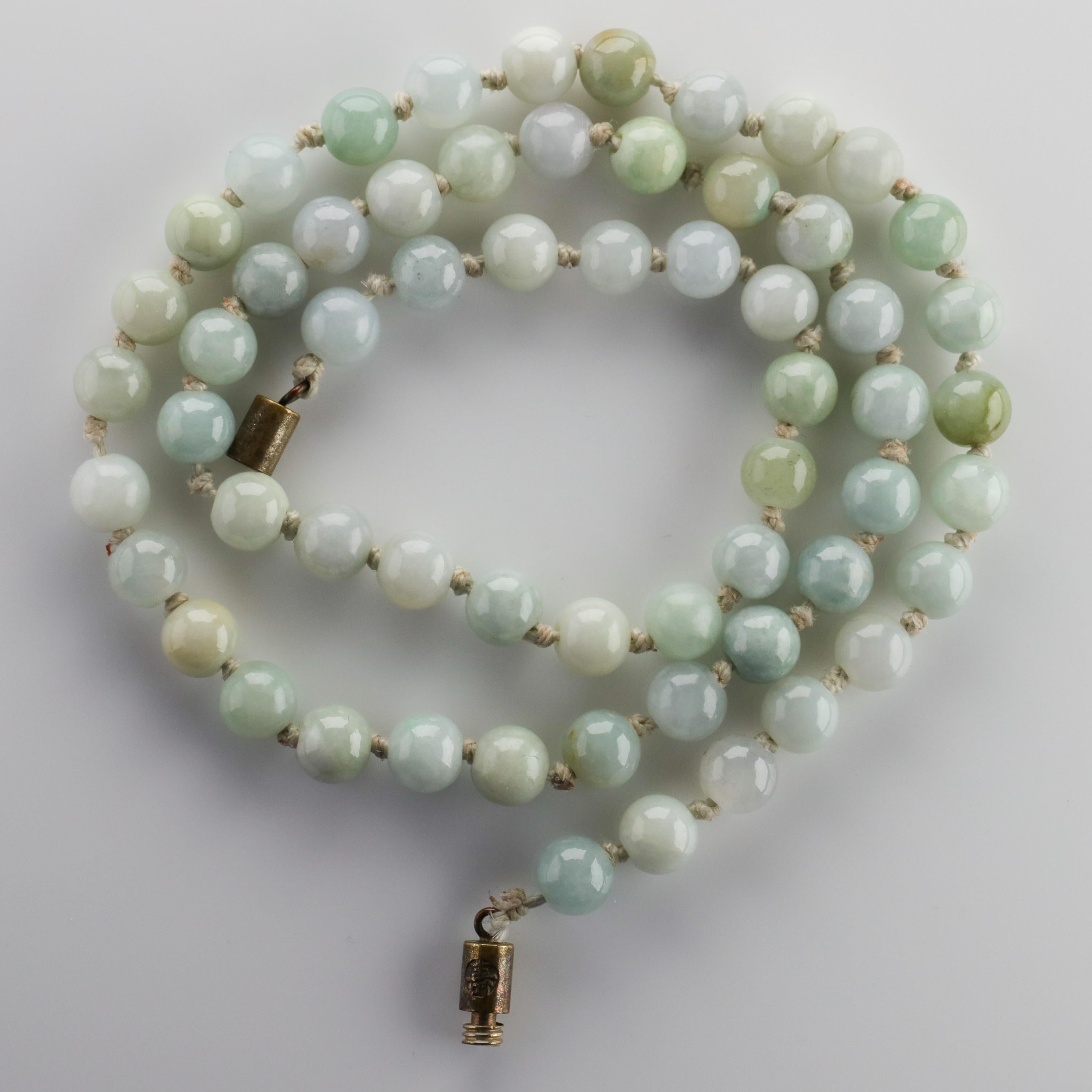 Antique Jade Necklace in Faint, Breathtaking Colors In Excellent Condition In Southbury, CT