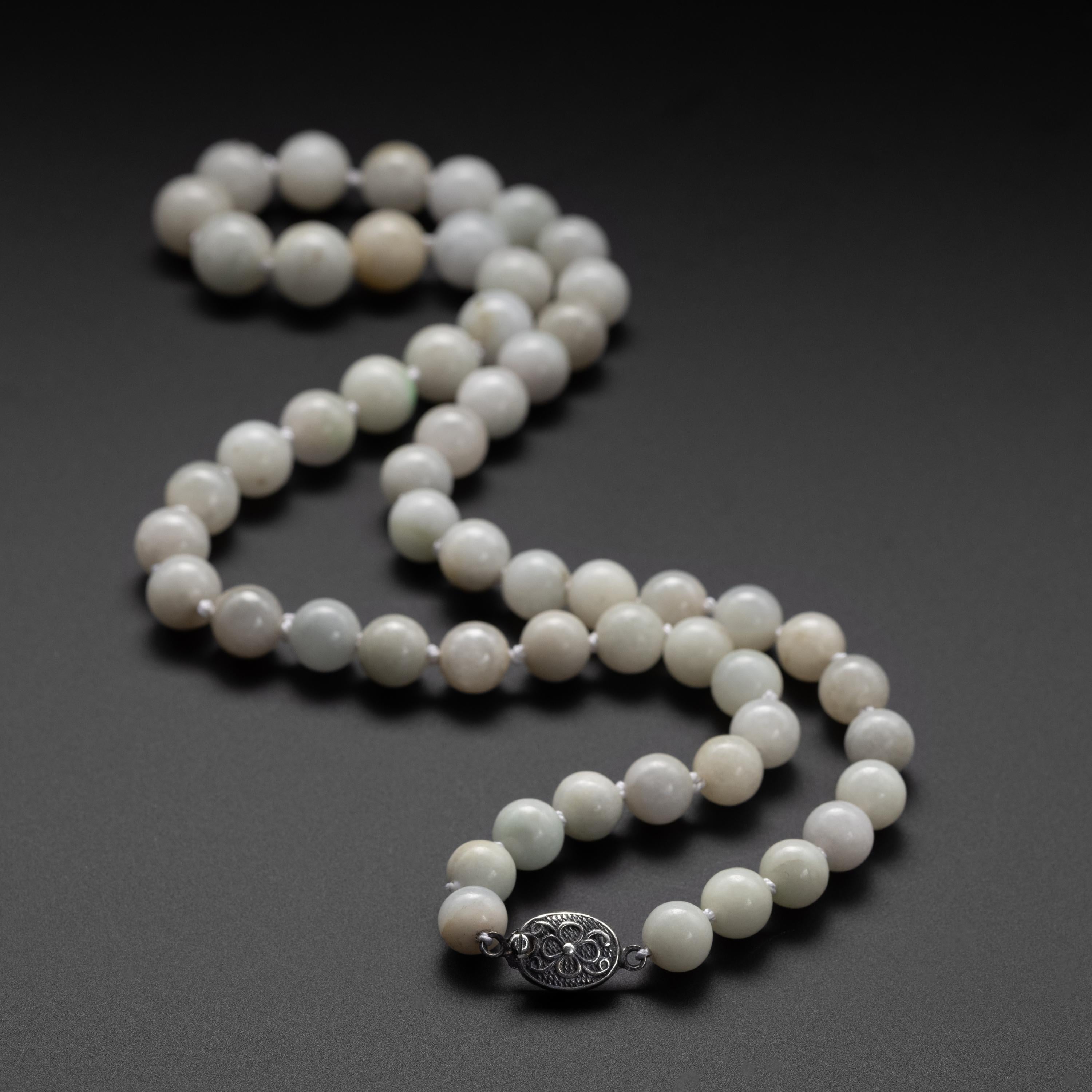 Artisan Antique Jade Necklace Like Marbles Made of Fog, Circa 1920s