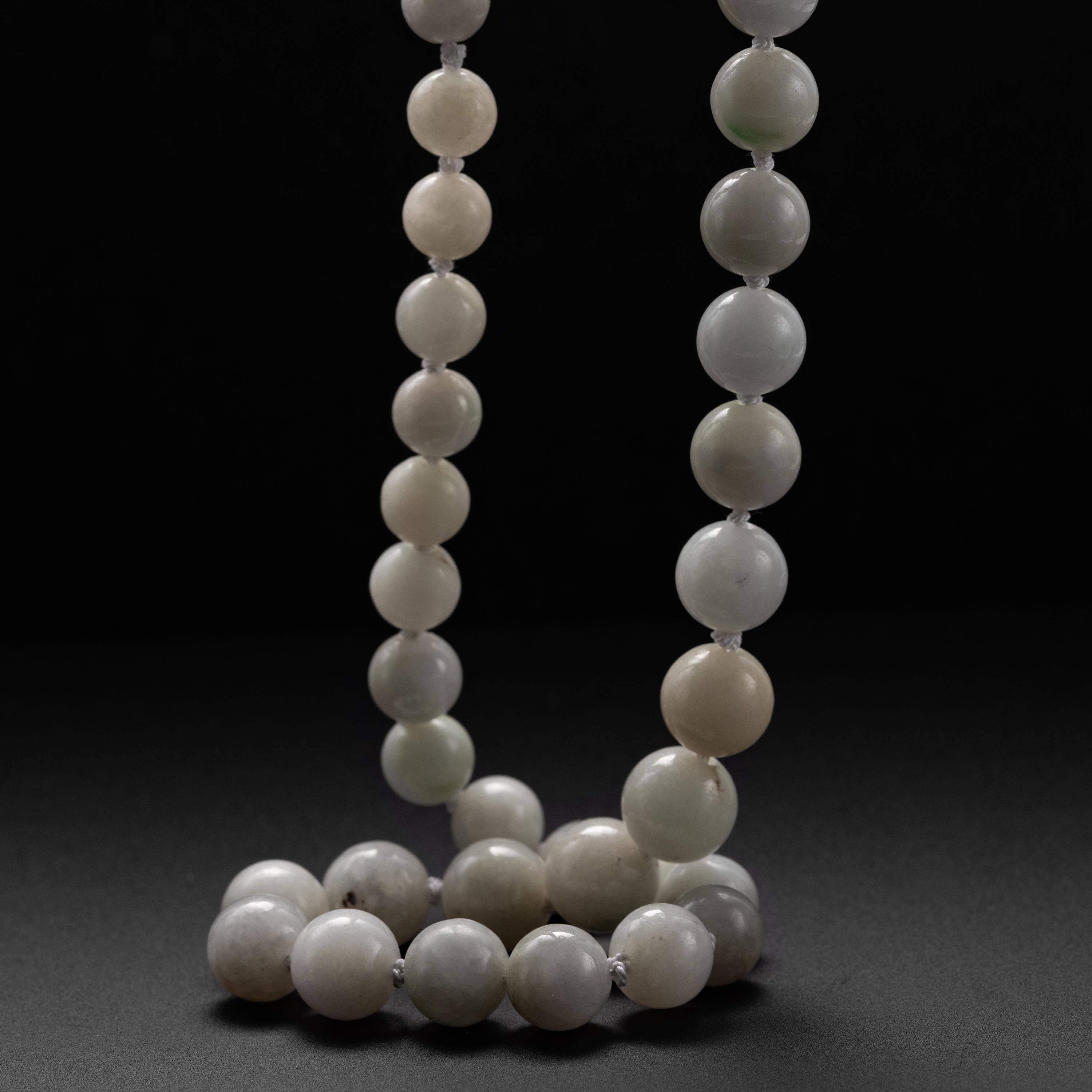 Bead Antique Jade Necklace Like Marbles Made of Fog, Circa 1920s