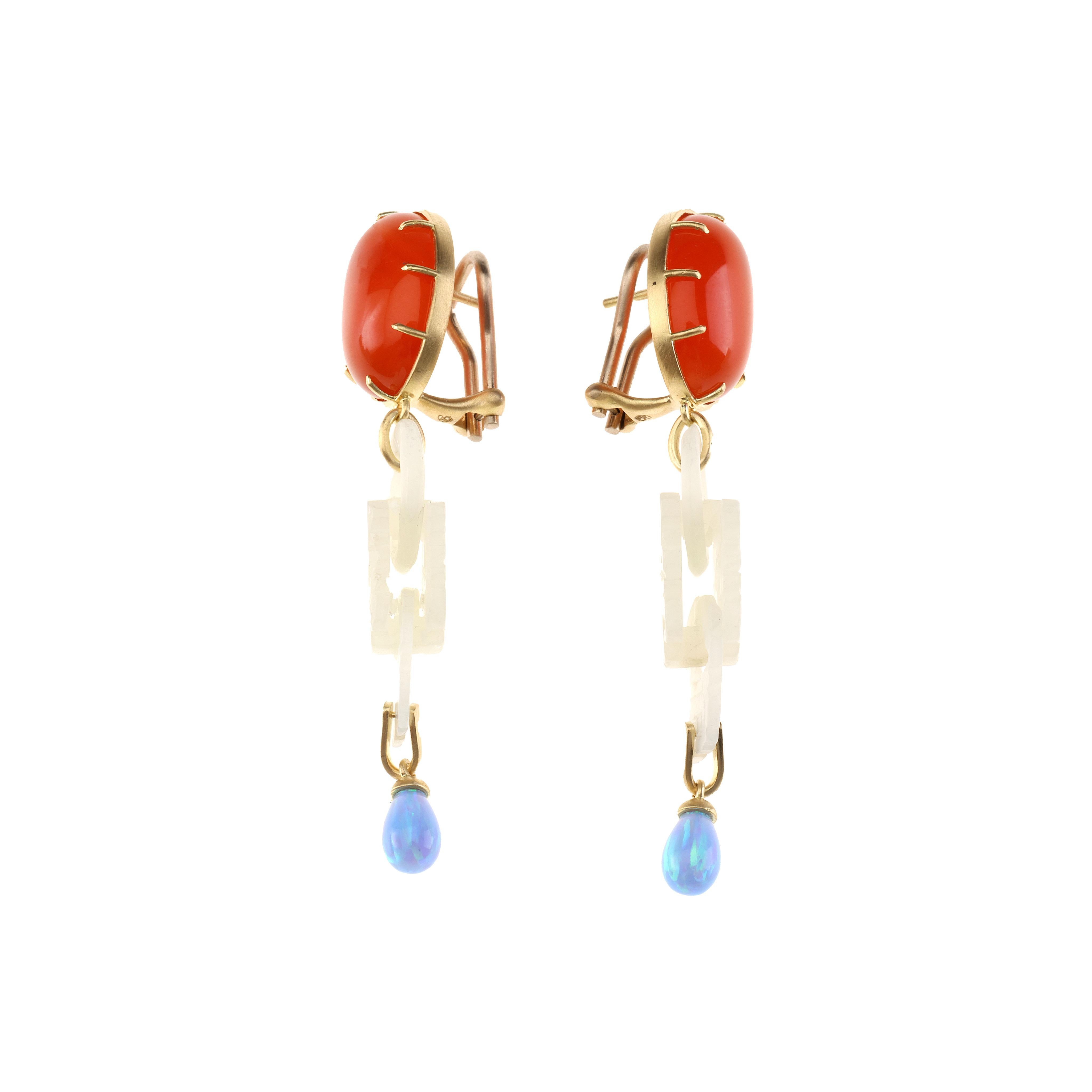 Boucles d'oreilles anciennes en or 18 carats avec opale de jade Neuf - En vente à Milan, IT