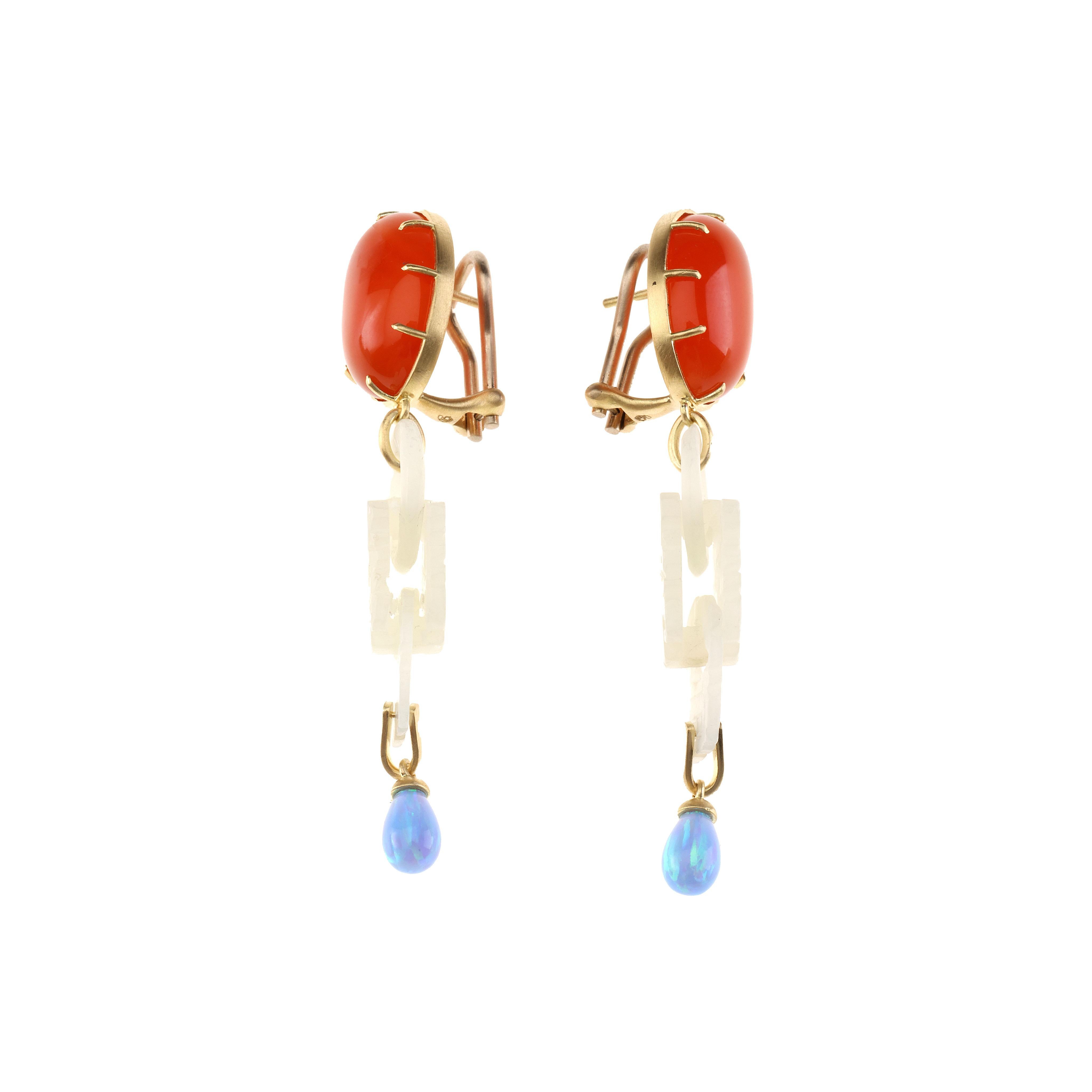 Antique Jade Opal 18 Karat Gold Earrings In New Condition For Sale In Milan, IT