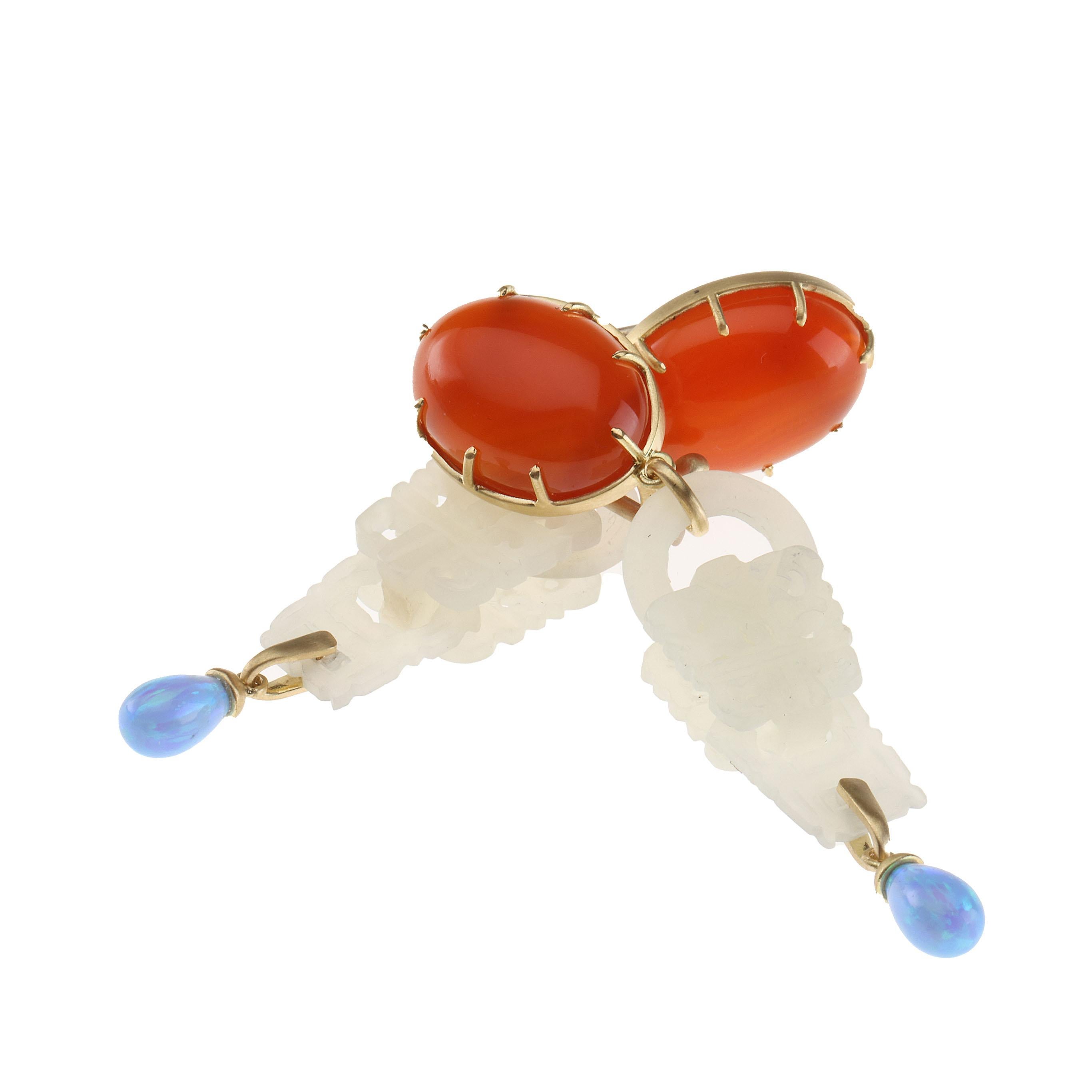 Boucles d'oreilles anciennes en or 18 carats avec opale de jade Unisexe en vente