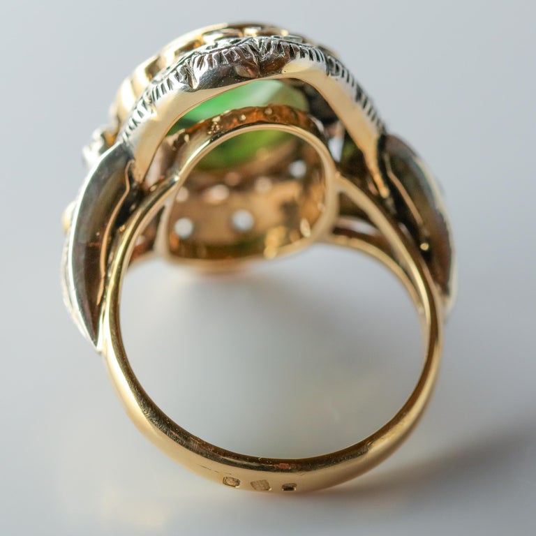 Antique Jade Ring with Rubies and Diamonds in Gold and Silver Eccentric