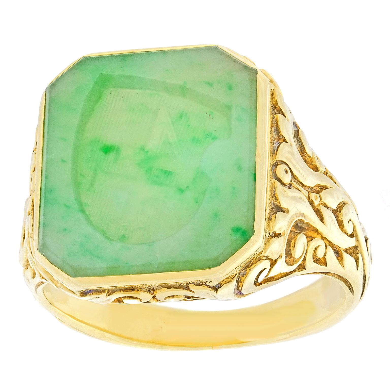 Taglio misto Antique Jade Signet Ring in vendita