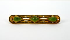 Antique Jade Yellow Gold Bar Pin Brooch with Enamel Accents