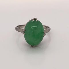Antique Jadeite Cabochon Platinum Ring