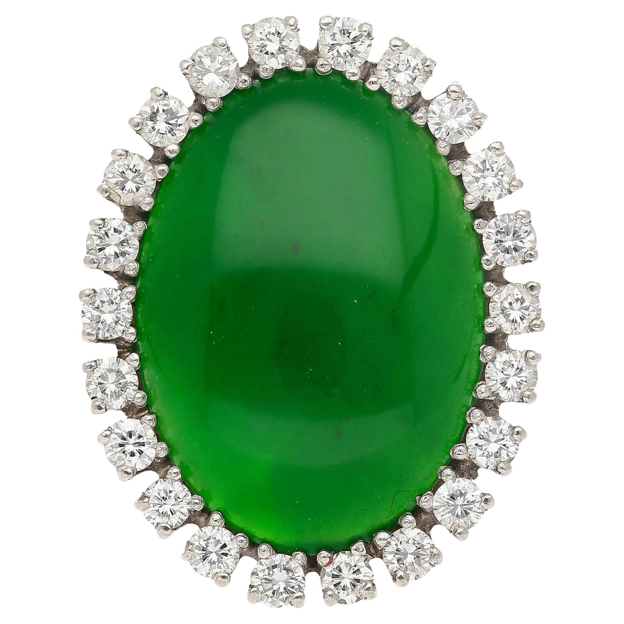 Antiker Jadeit Jade & Diamant Halo Platin 900 Statement Ring