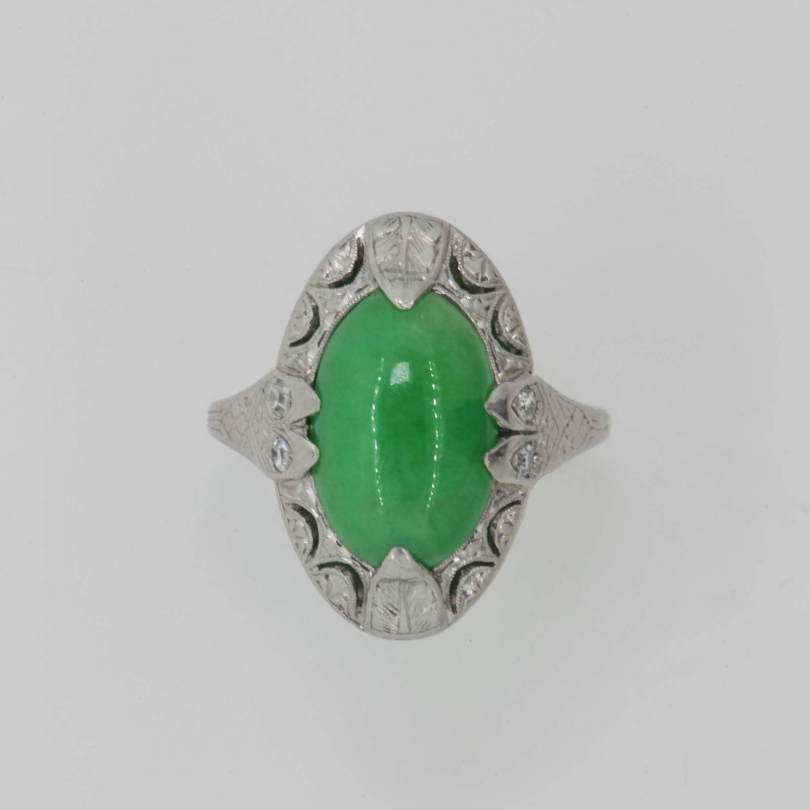 Art Deco Antique Jadeite Platinum Ring