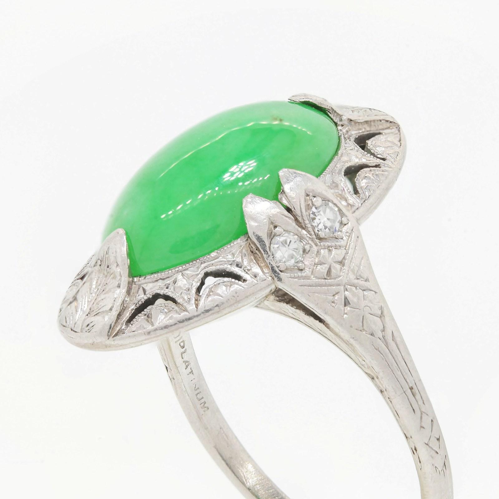 Antique Jadeite Platinum Ring In Excellent Condition In Beverly Hills, CA