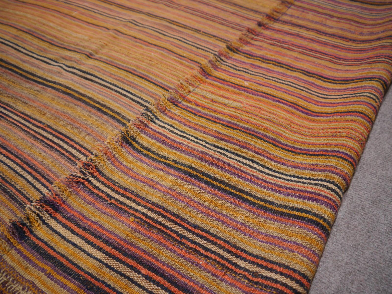 Antique Jajim Striped Banded Kilim Rug Blanket For Sale 1
