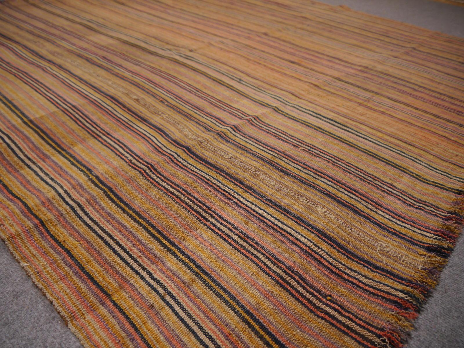 Mid-20th Century Antique Jajim Striped Banded Kilim Rug Blanket For Sale