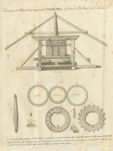 Antique Jamaican Sugar Mill Engineering Engraving, Bryan Edwards, 1818