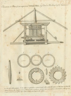 Antique Jamaican Sugar Mill Engineering Engraving, Bryan Edwards, 1818