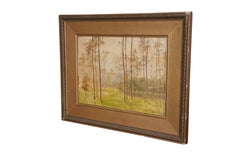 Antico James Craig Nicoll Foresta d'autunno Pittura ad olio su carta 20"