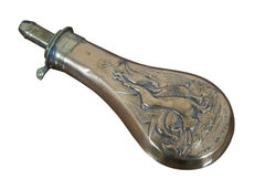 Antique James Dixon & Sons Copper Brass Stock Gun Powder Hunt Game Flask