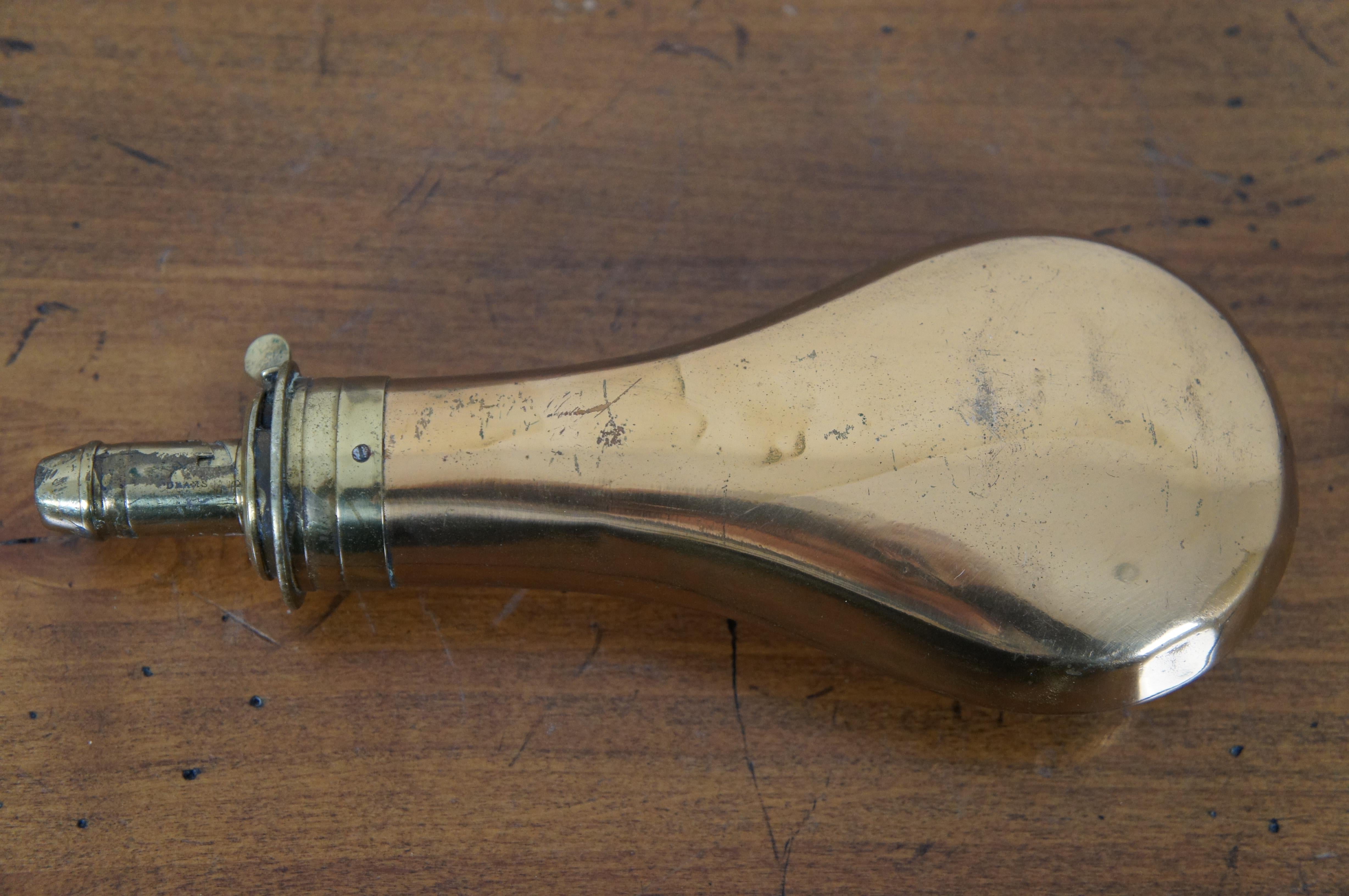 Mid-19th Century Antique James Dixon & Sons Copper Brass Stock Gun Powder Hunt Game Flask
