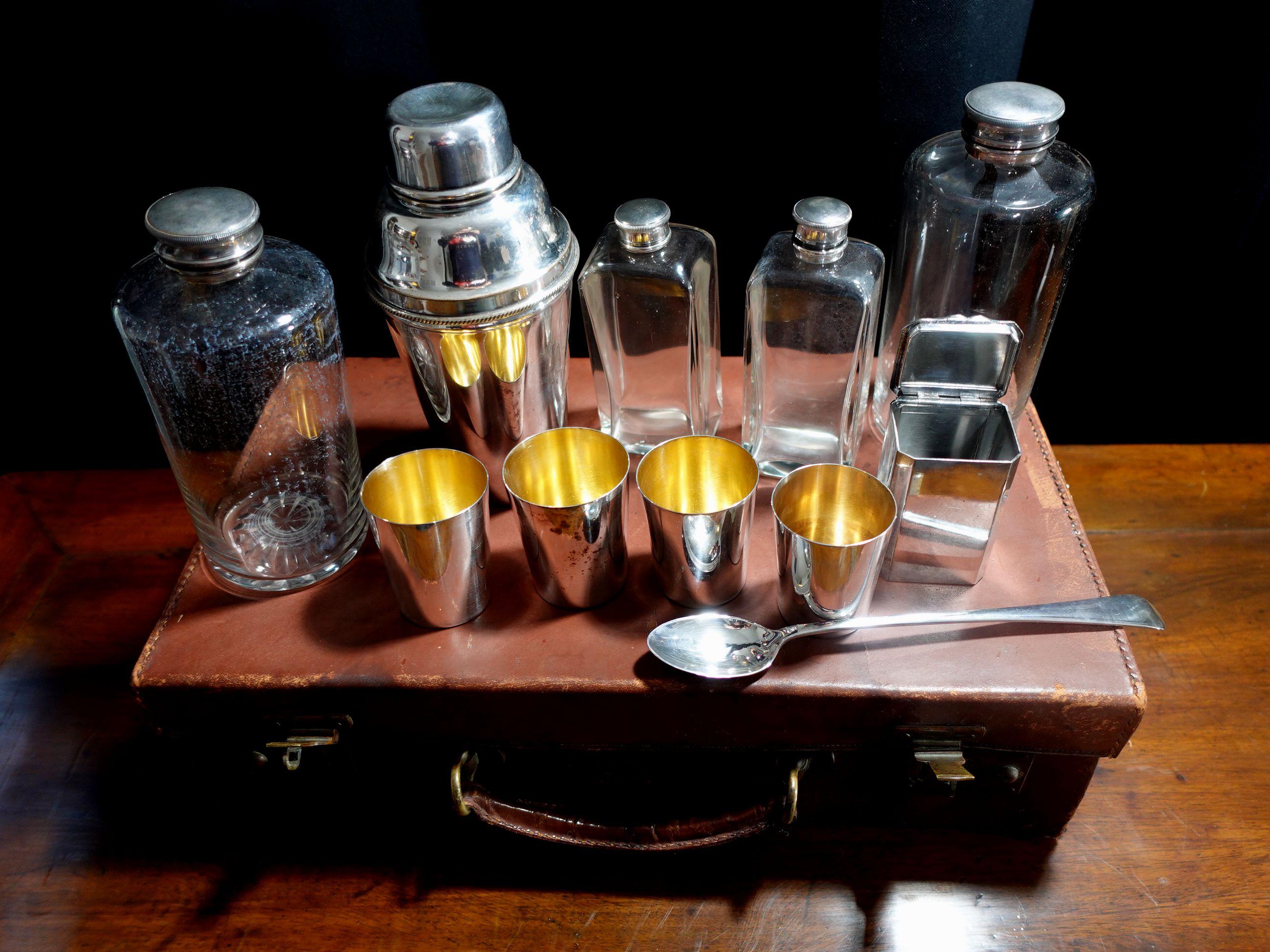 Mid-20th Century Antique James Dixon & Sons Silver Plate Liquor Set For Sale