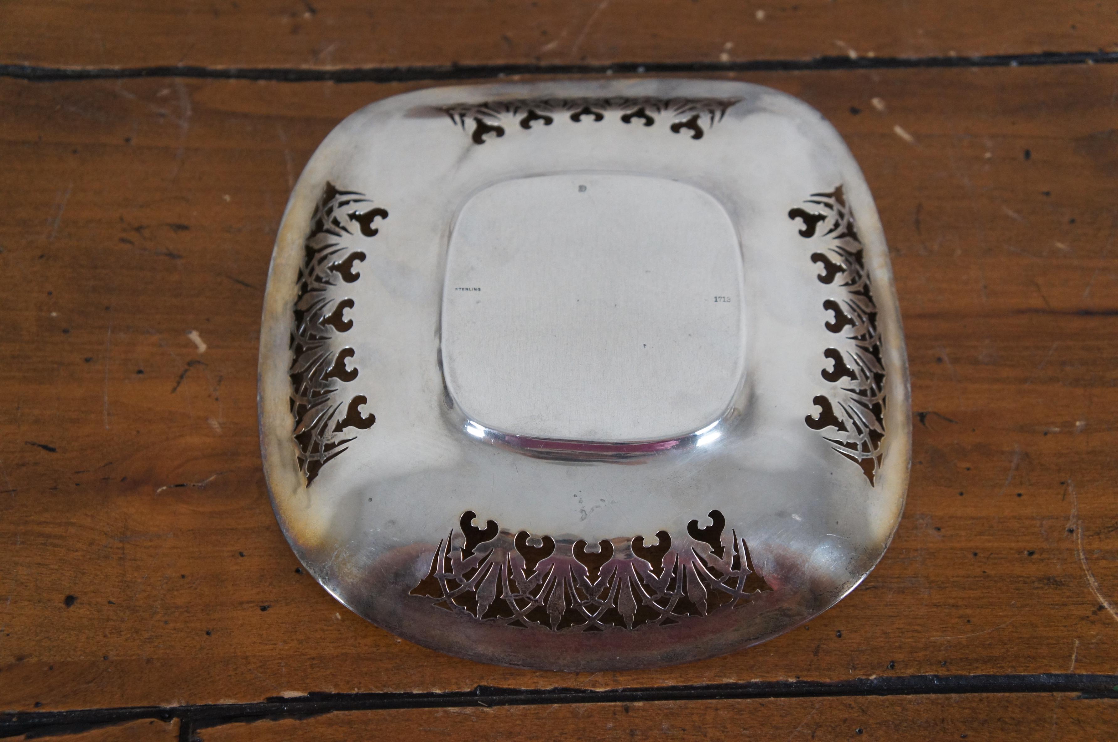 19th Century Antique James E Blake Sterling Silver Reticulated Filigree Tray Dish 203g 9
