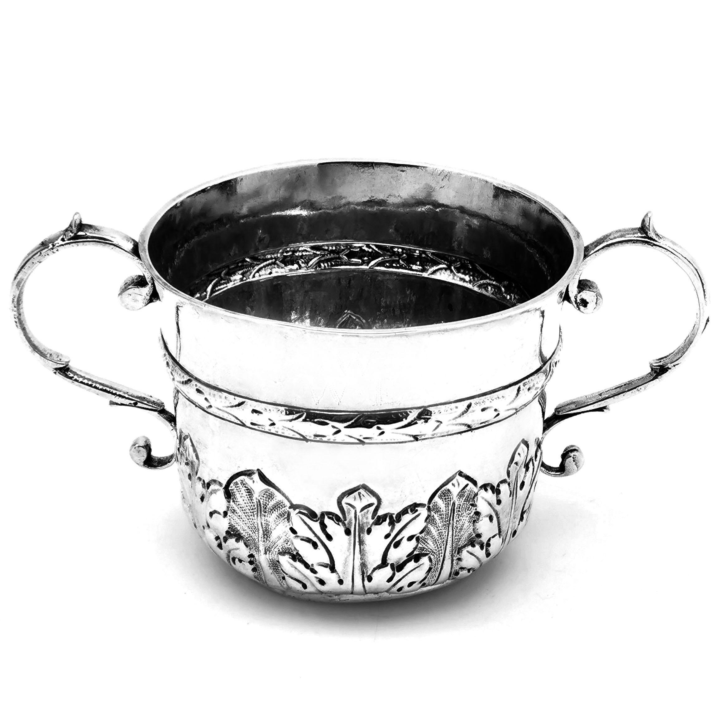 English Antique James II Sterling Silver Porringer / Two Handled Cup 1687 17th Century