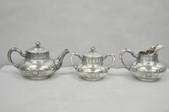 Antique James W Tufts 1948 Silver Plated Art Nouveau Tea Set - 5 Pc Set