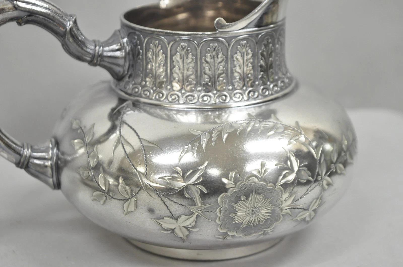 Antique James W Tufts 1948 Silver Plated Art Nouveau Tea Set - 5 Pc Set For Sale 1