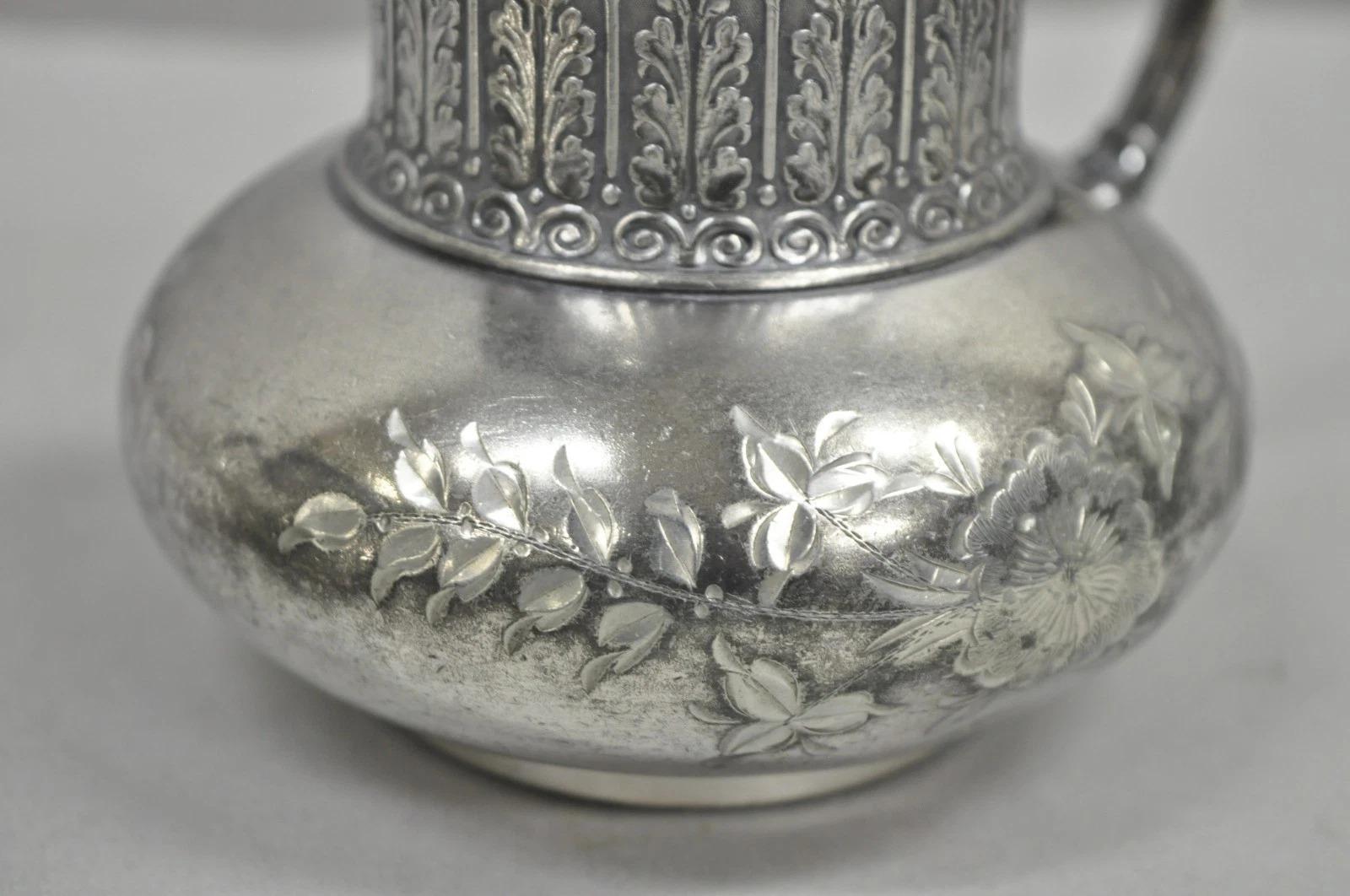 Antique James W Tufts 1948 Silver Plated Art Nouveau Tea Set - 5 Pc Set For Sale 3