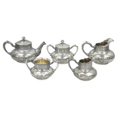 Antique James W Tufts 1948 Silver Plated Art Nouveau Tea Set - 5 Pc Set