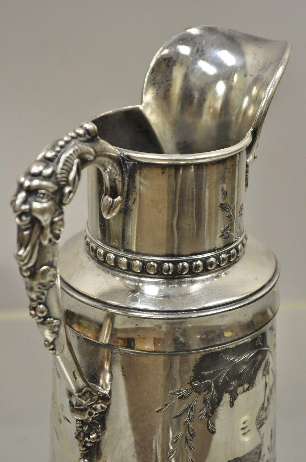 Antique James W. Tufts Renaissance Bacchus Silverplated Water Wine Pitcher For Sale 1