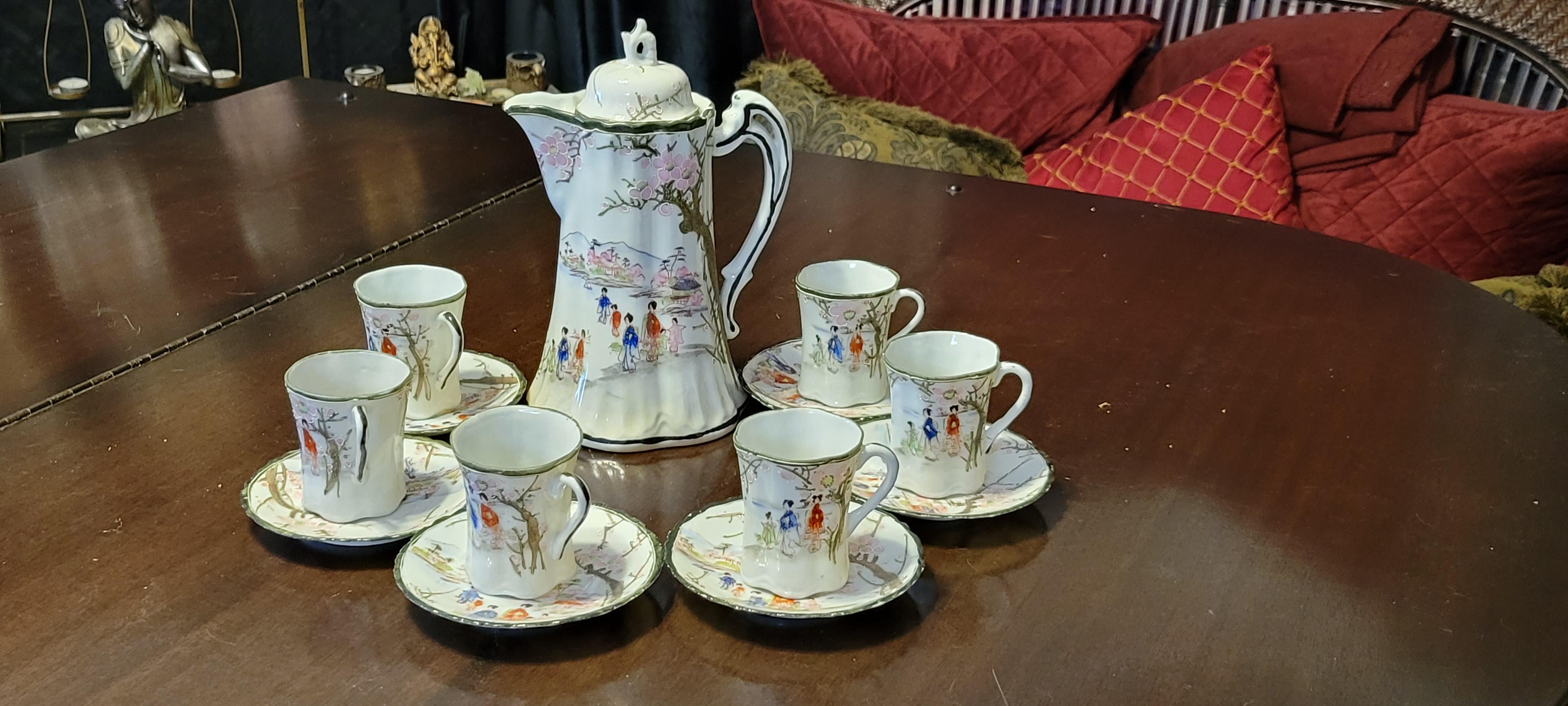 Antique Fine-China Japanese Hot Chocolate Set  For Sale 1