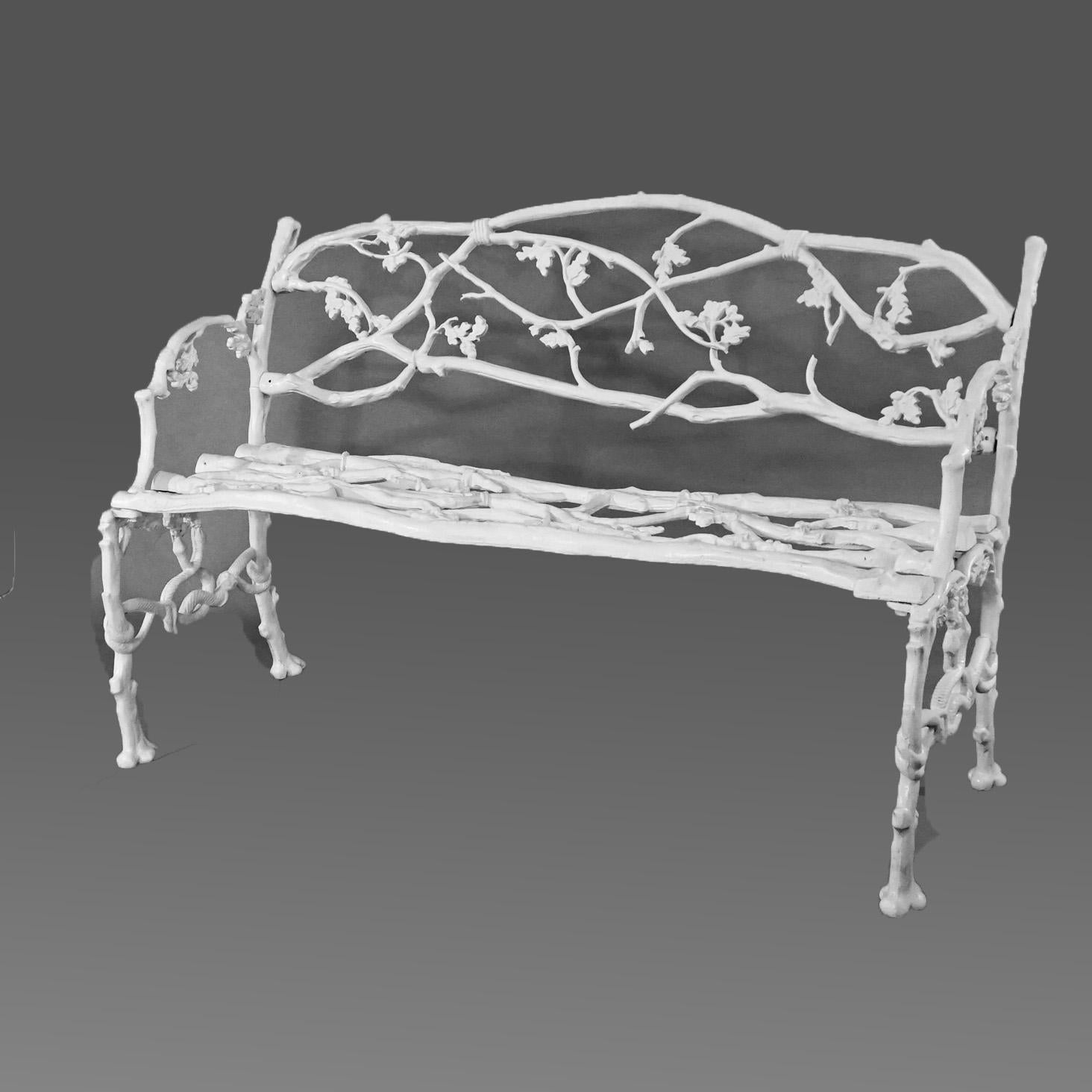 Antique Janes Beebe & Co. Rustic Wrought Iron Twig Bench with Serpents C1880 6