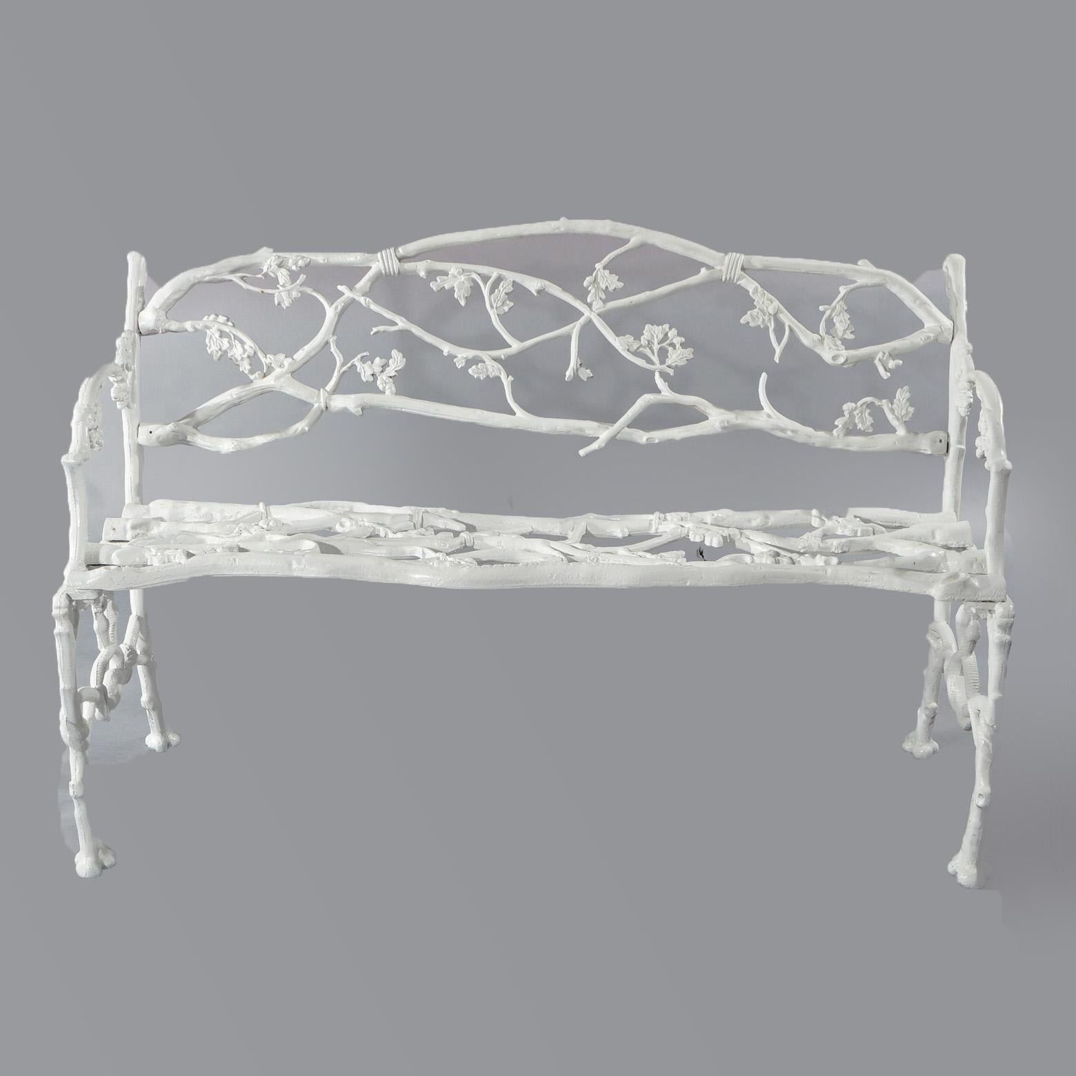 Painted Antique Janes Beebe & Co. Rustic Wrought Iron Twig Bench with Serpents C1880
