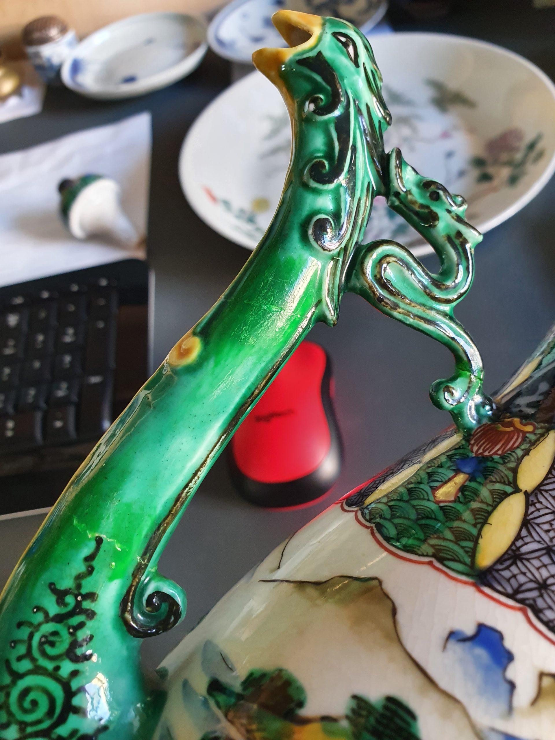 Antique Japan Meiji Period Japanese Porcelain Islamic Ewer Dragon Bird 9