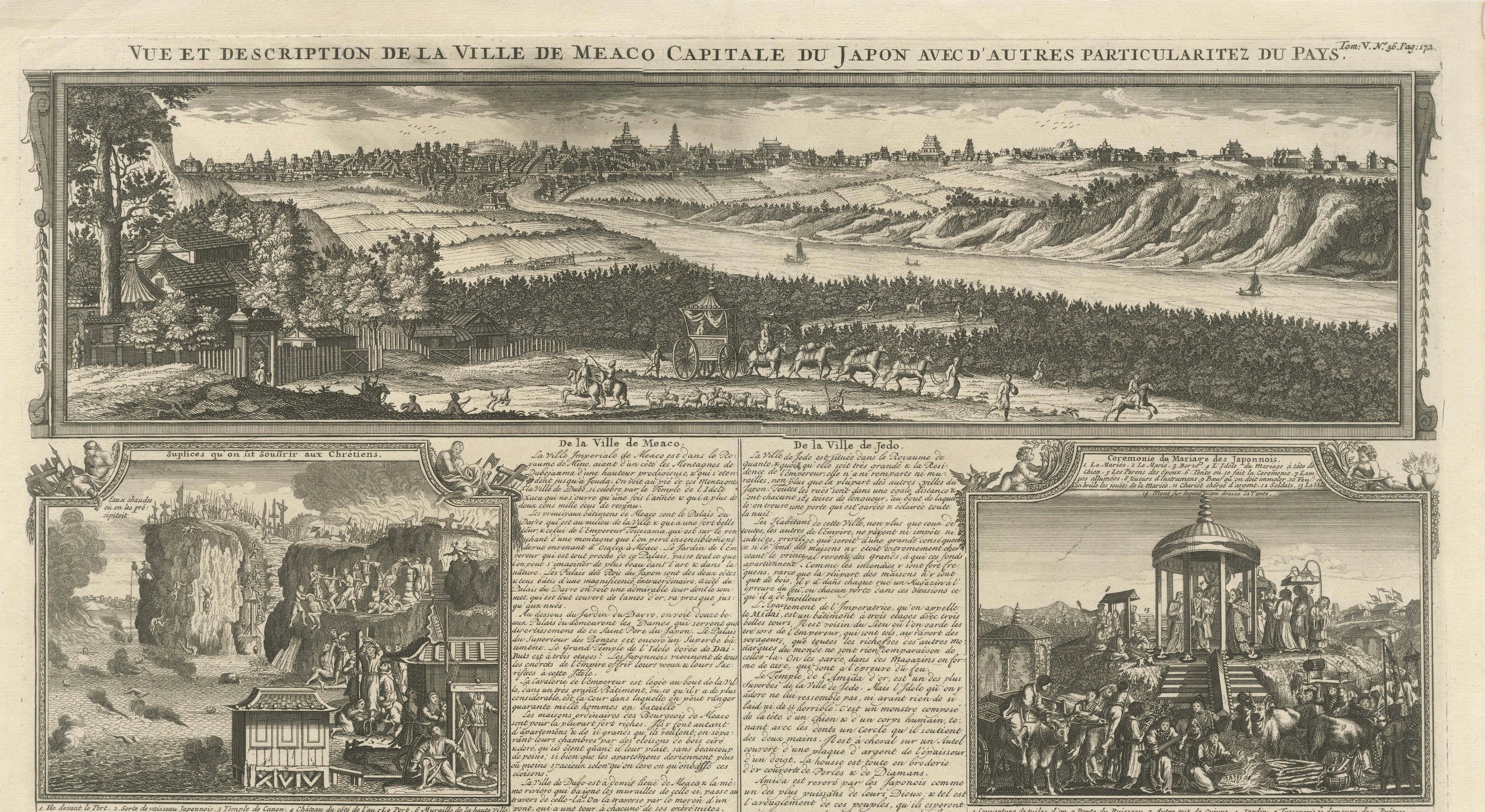 Antique Japan View — Meaco (Kyoto), Deshima & Japanese Scenes, Chatelain, c.1719