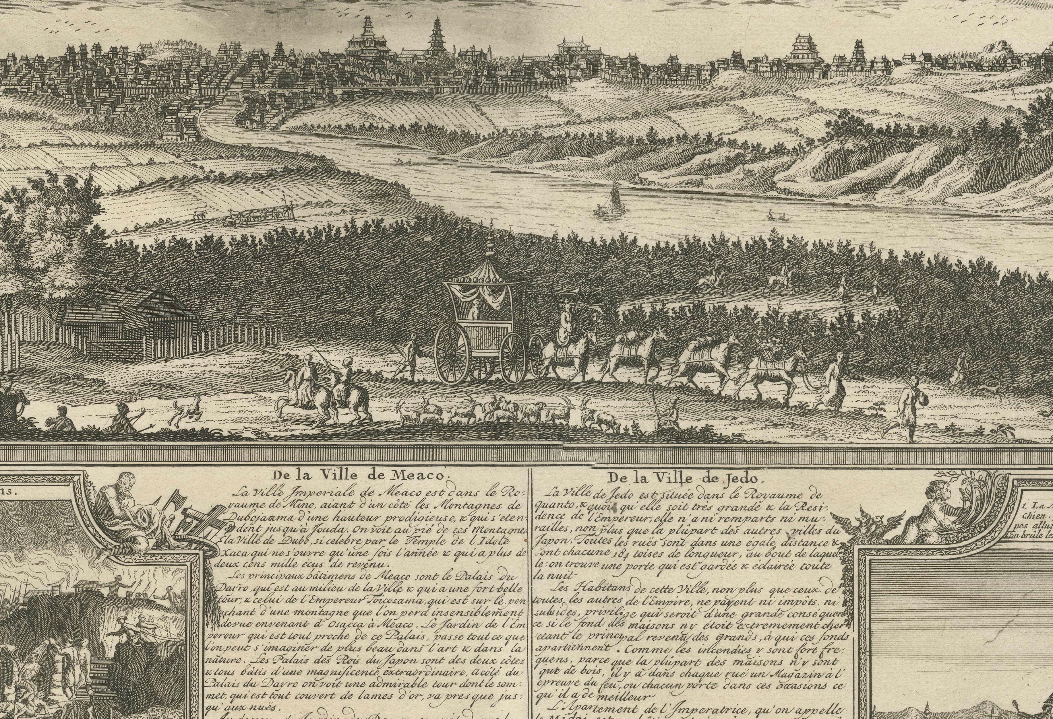 Antique Japan View — Meaco (Kyoto), Deshima & Japanese Scenes, Chatelain, c.1719