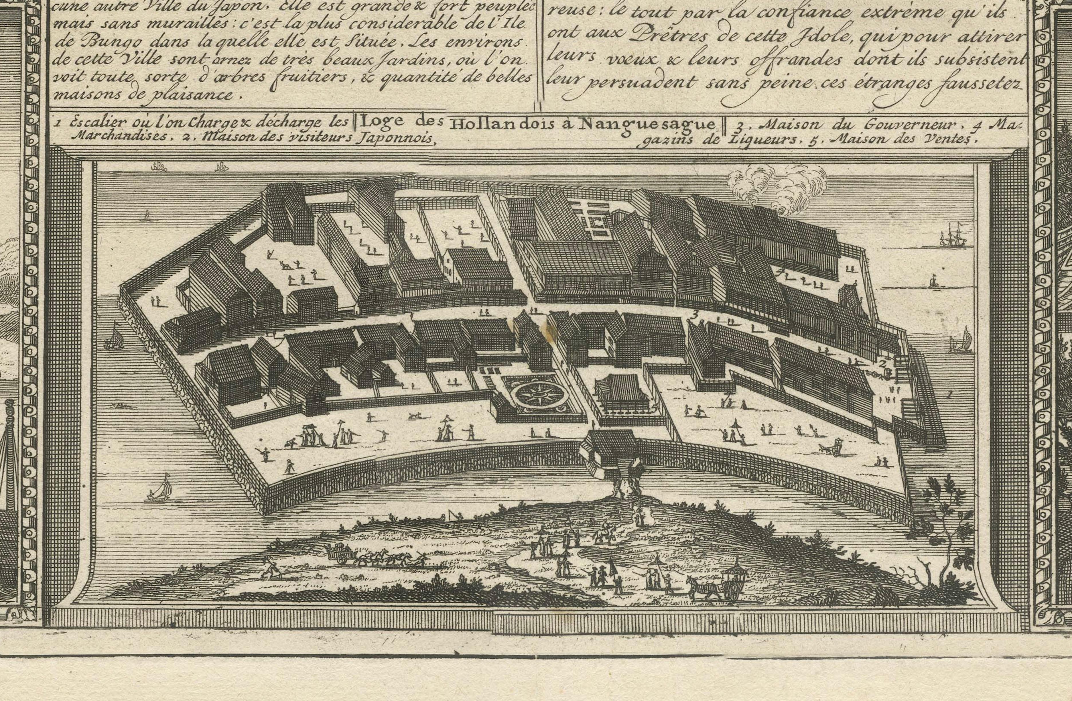 Antique Japan View — Meaco (Kyoto), Deshima & Japanese Scenes, Chatelain, c.1719