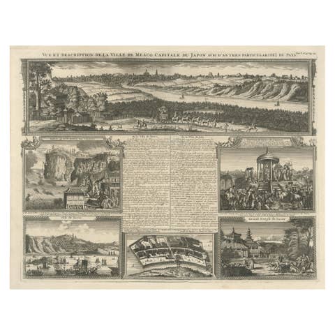 Antique Japan View — Meaco (Kyoto), Deshima & Japanese Scenes, Chatelain, c.1719