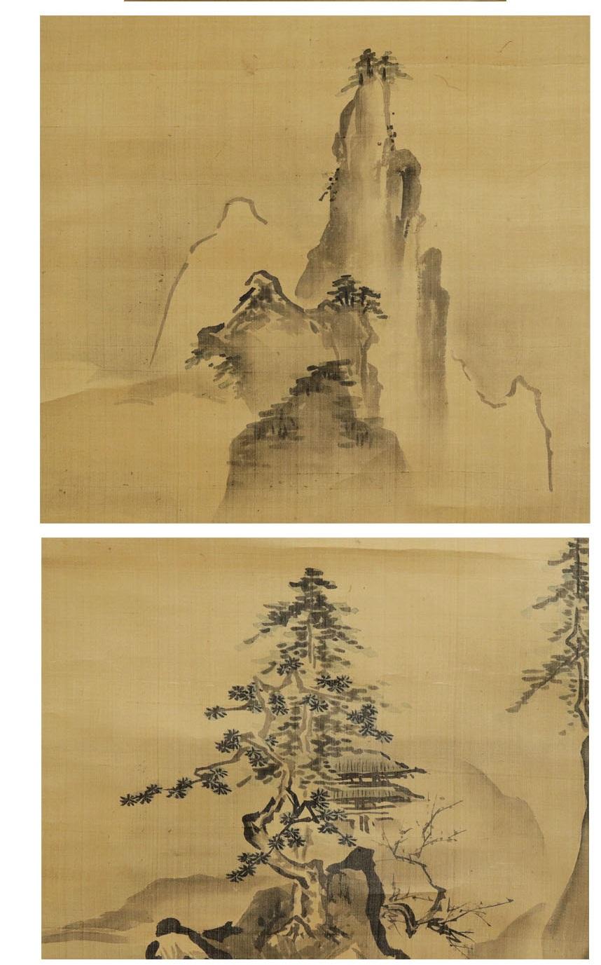 18th Century and Earlier Japanese Painting 17th c Edo Scroll Triptyque  Kano Chikanobu Buddhist Painting For Sale