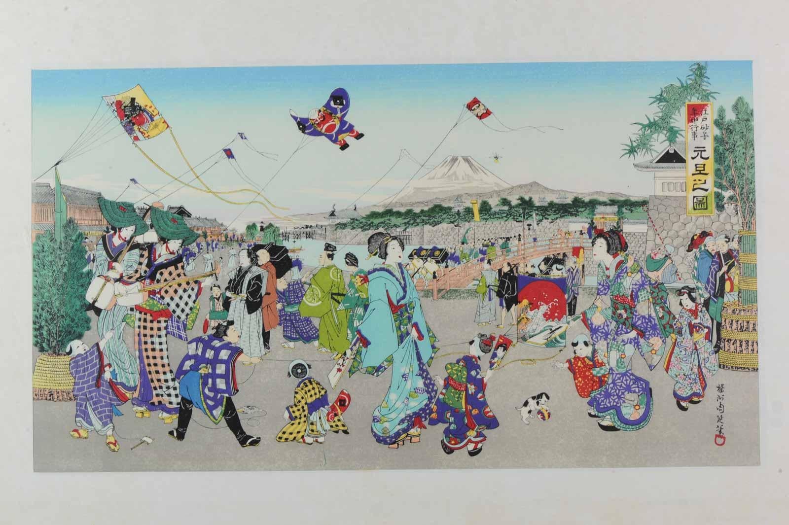 Antiker japanischer Blockdruck des 19. Jahrhunderts in Rahmen Japan Edo oder Meiji (Meiji-Periode) im Angebot